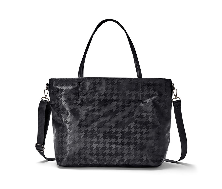 Schwarzer Shopper mit Hahnentrittmuster.