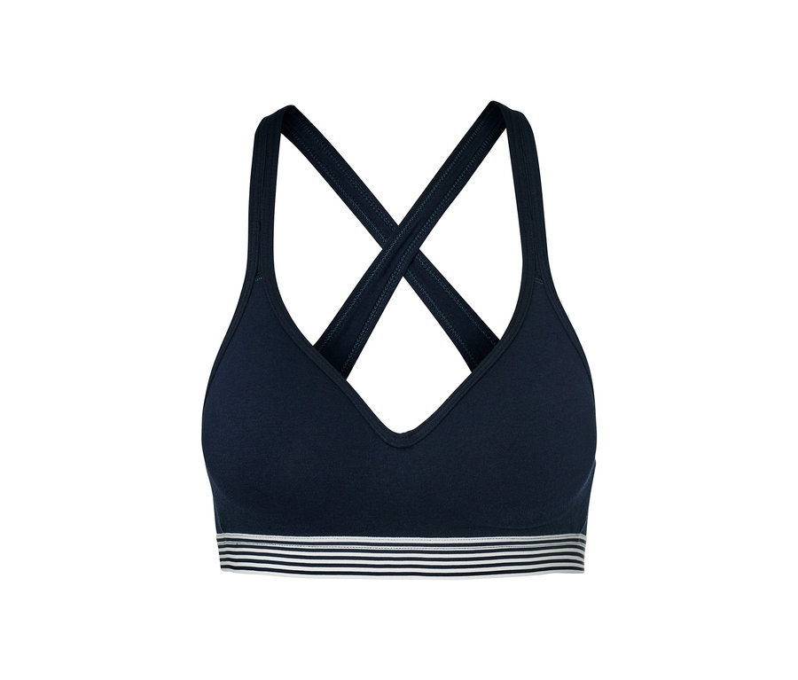 Marineblauer Schalen-BH, Racerback mit Streifen.