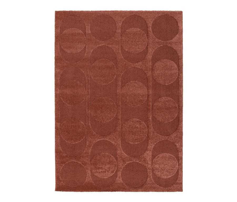 Roter Teppich »Cosmo« mit geometrischem Muster aus Kreisen und Ovalen.