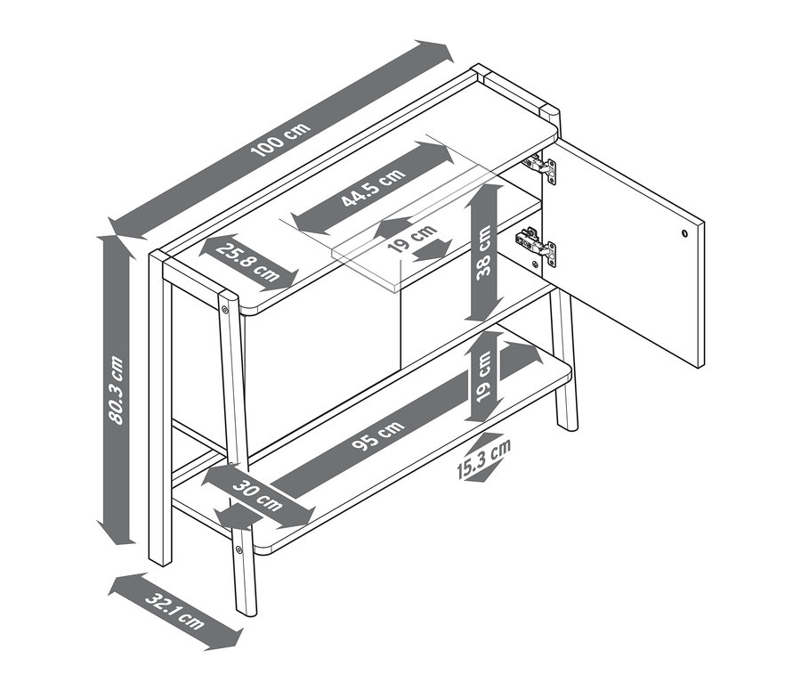 Abmessungen der Anrichte.