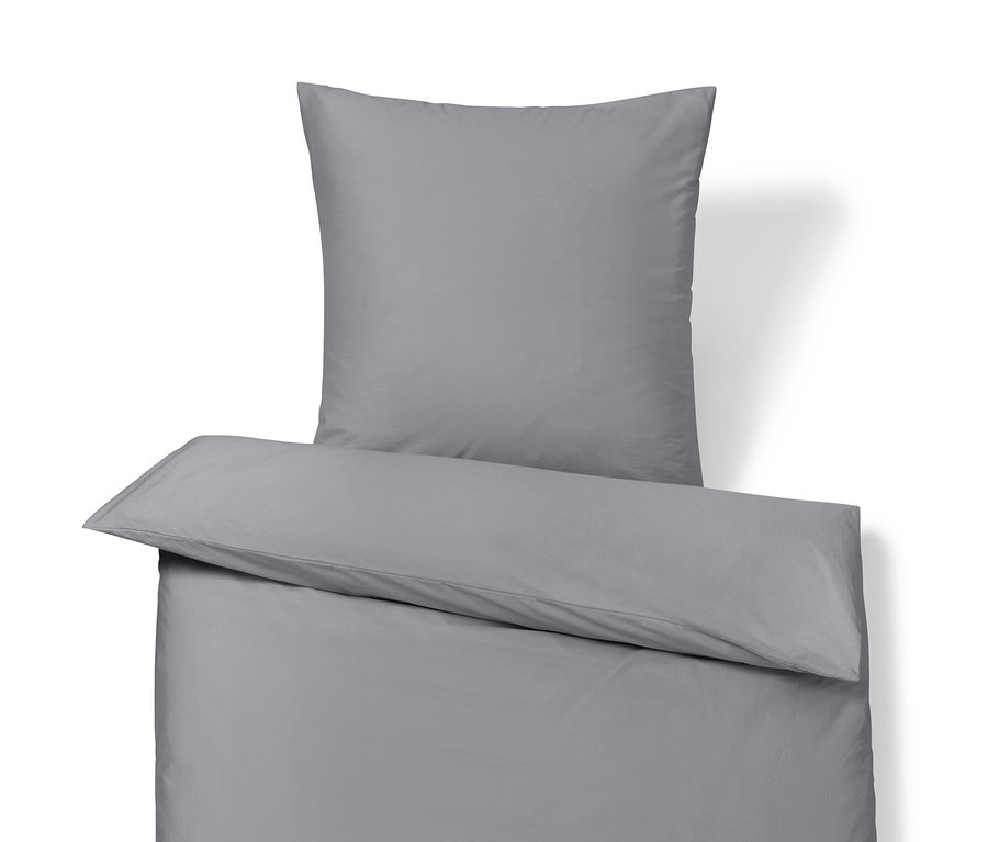 Graue Baumwollsatin-Bettwäsche in Normalgröße und Übergröße.