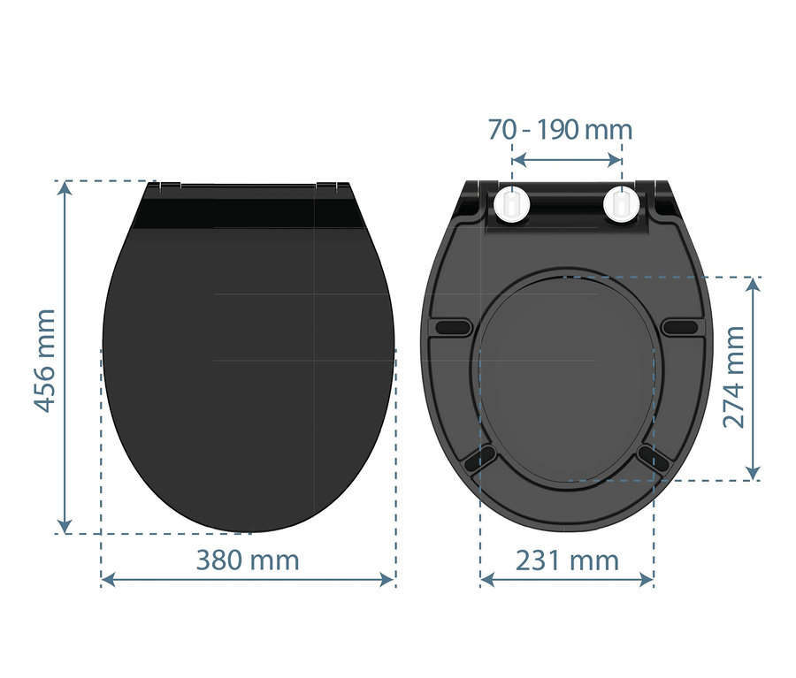 Abmessungen des Duroplast WC-Sitzes Slim Black.