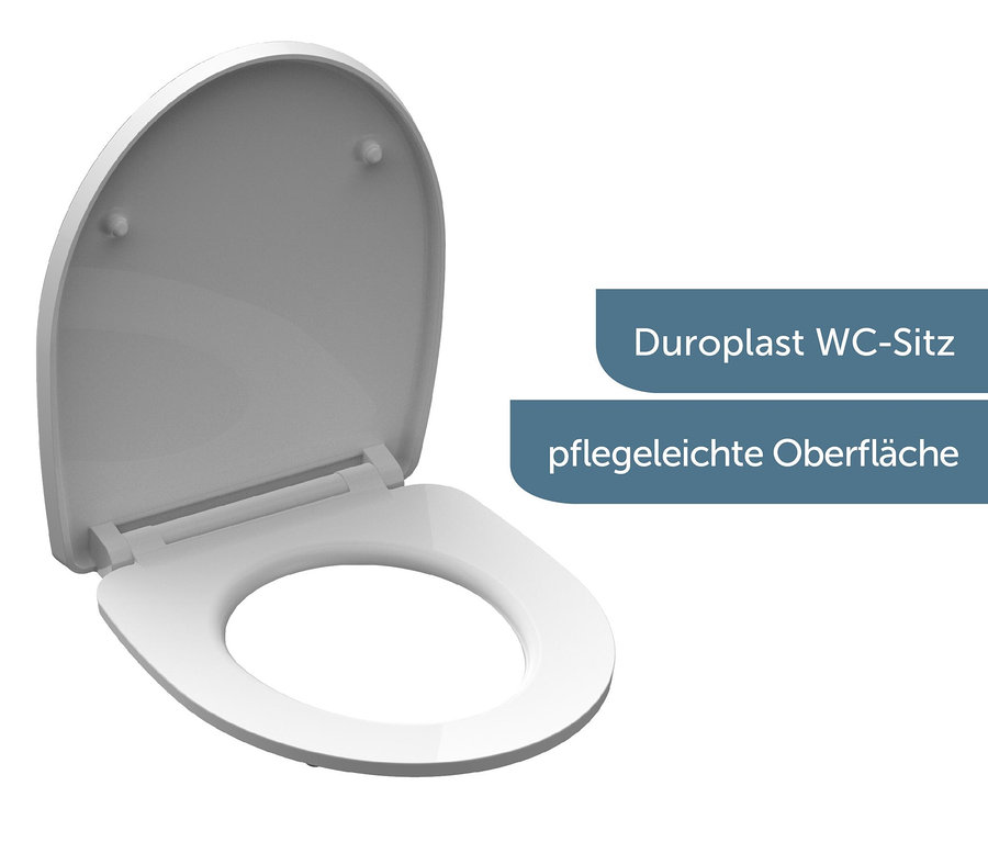 Weißer SCHÜTTE Duroplast-High-Gloss-WC-Sitz »ROUND DIPS« mit geöffnetem Deckel.