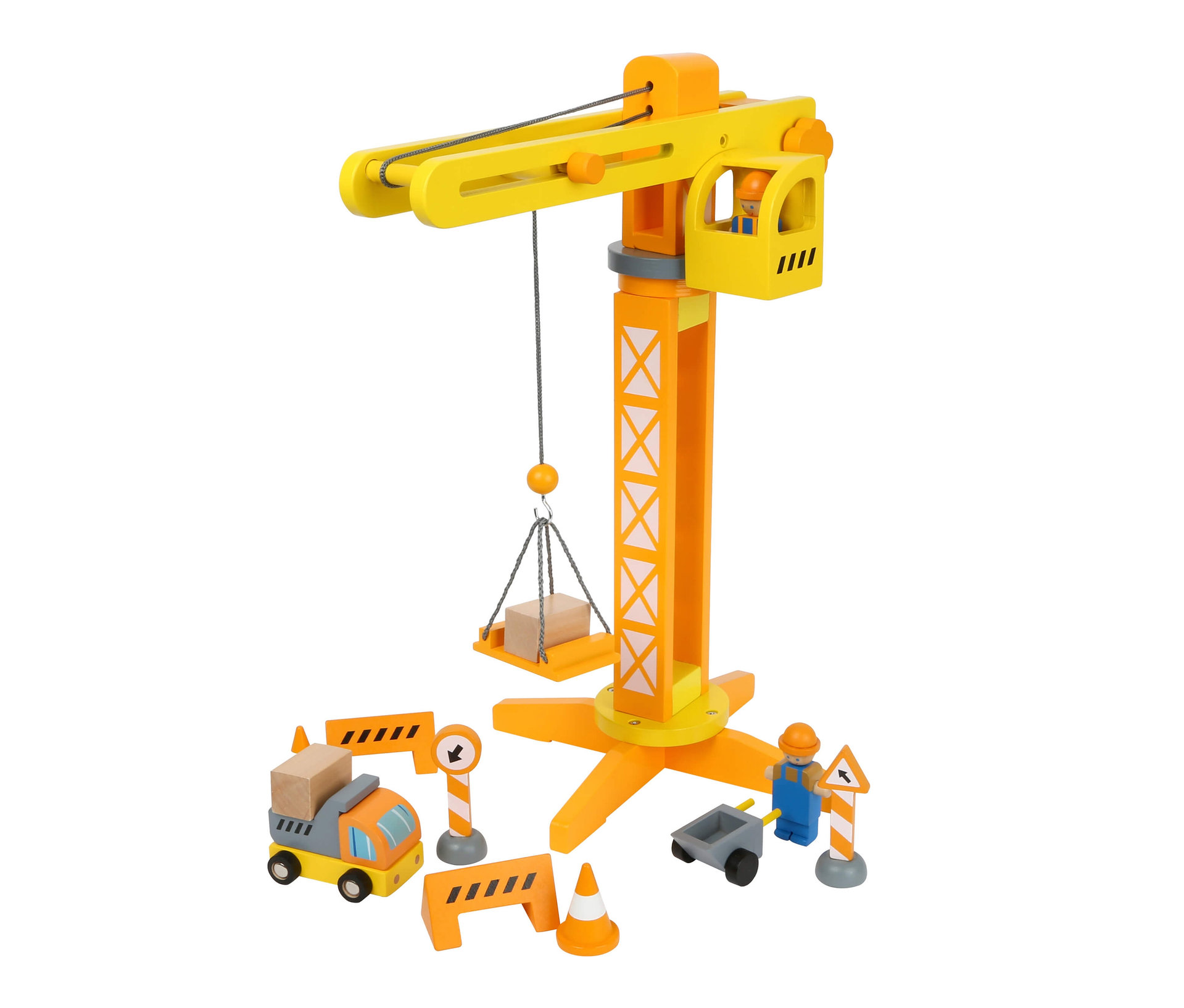 small foot Baukran mit Baustellenzubehör - braun - Holz