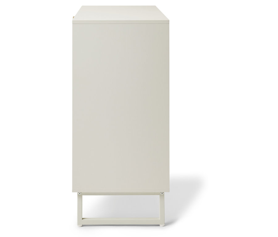 Beiger Schrank mit Rahmen auf weißem Hintergrund.