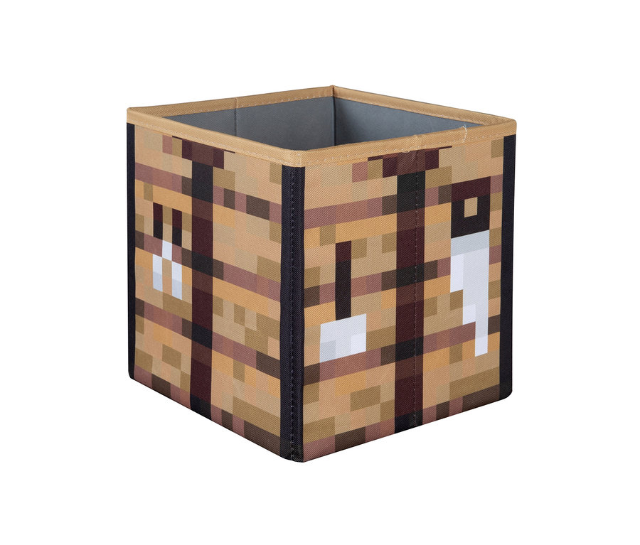 Ein Minecraft Aufbewahrungsbox mit Würfelmuster.