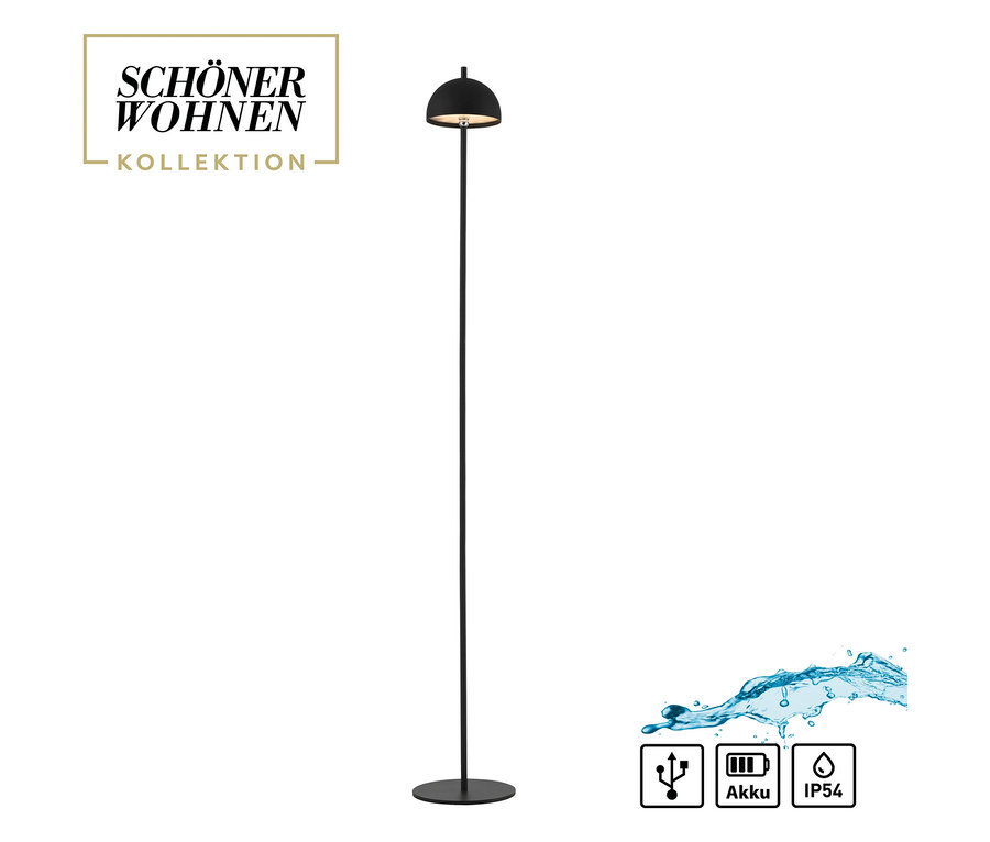 Schwarze SCHÖNER WOHNEN-Kollektion Akku-Stehleuchte »Bellis«, Sandbrise steht auf einem weißen Hintergrund.