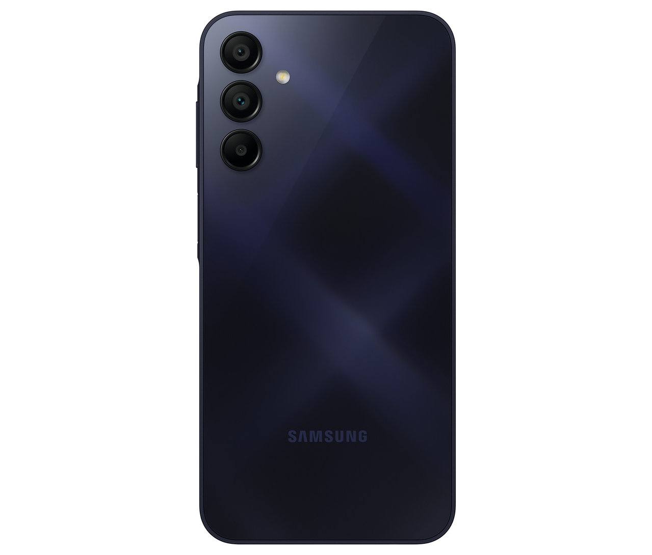 Die Rückseite eines blau-schwarzen Samsung Galaxy A15 LTE 128GB Mobiltelefons.