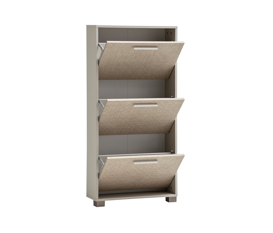 Schuhschrank »Edno« cremebeige mit Canasta-Dekor, 124 cm, mit drei Kippfächern.