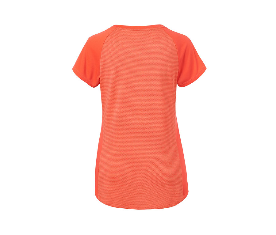 Orangefarbenes Funktionsshirt mit kurzen Ärmeln.