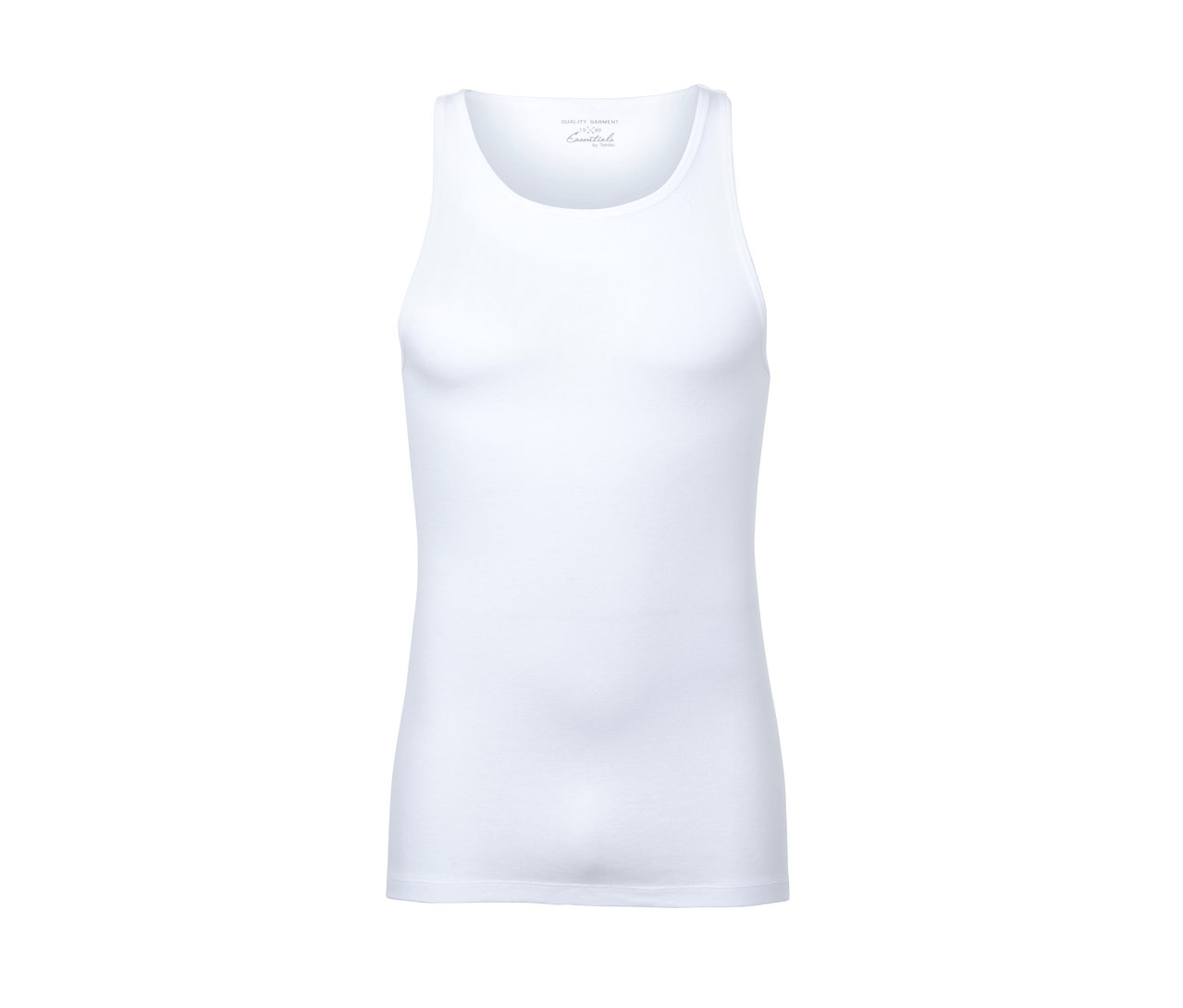 Weißes Feinripp-Unterhemd.