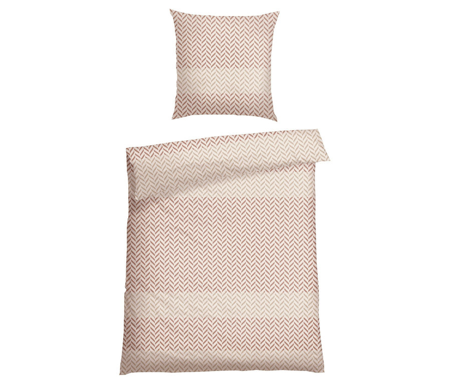 Bettwäsche »Maribel« in Normalgröße und Übergröße mit Zickzackmuster in Rosa und Beige.