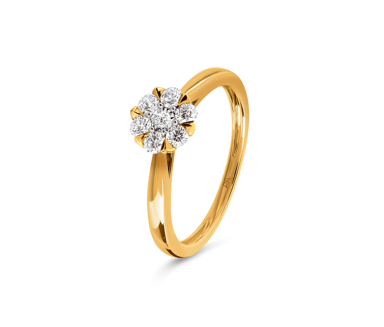 Goldener Ring mit einem blumenförmigen Diamantdesign.