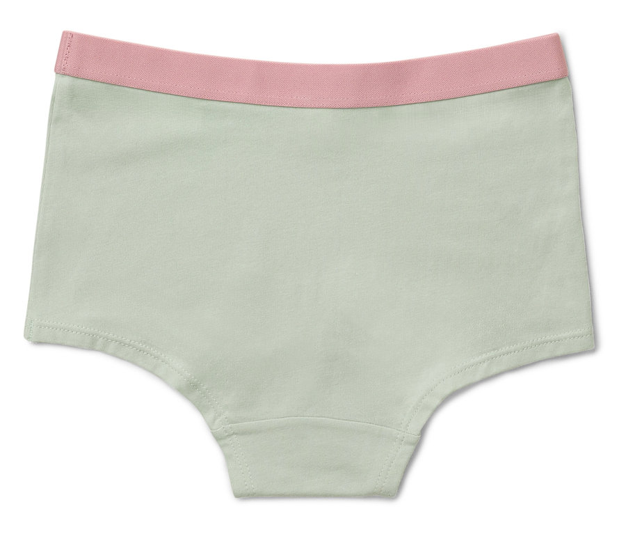 Eine mintgrüne Mädchen-Panty mit einem rosa Bund.