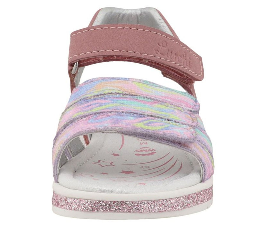 LURCHI Mädchen-Sandalen »Cimbaly 2« in Rosa mit mehrfarbigen Riemen, Klettverschlüssen und Glitzerdetails an der Sohle.