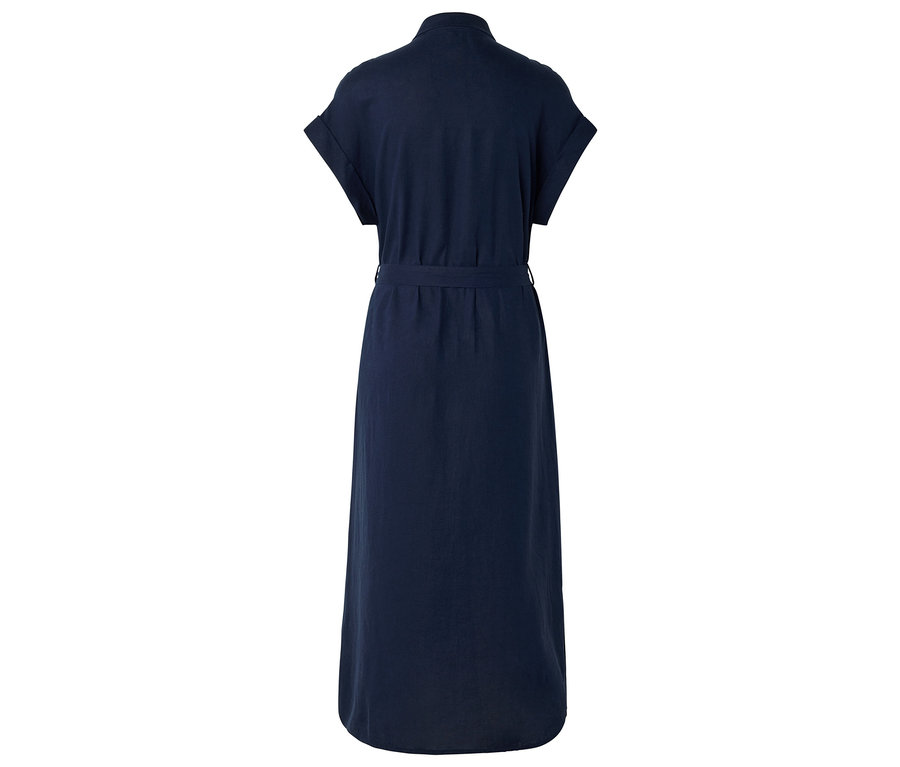 Dunkelblaues Hemdkleid mit Gürtel, von hinten gesehen.