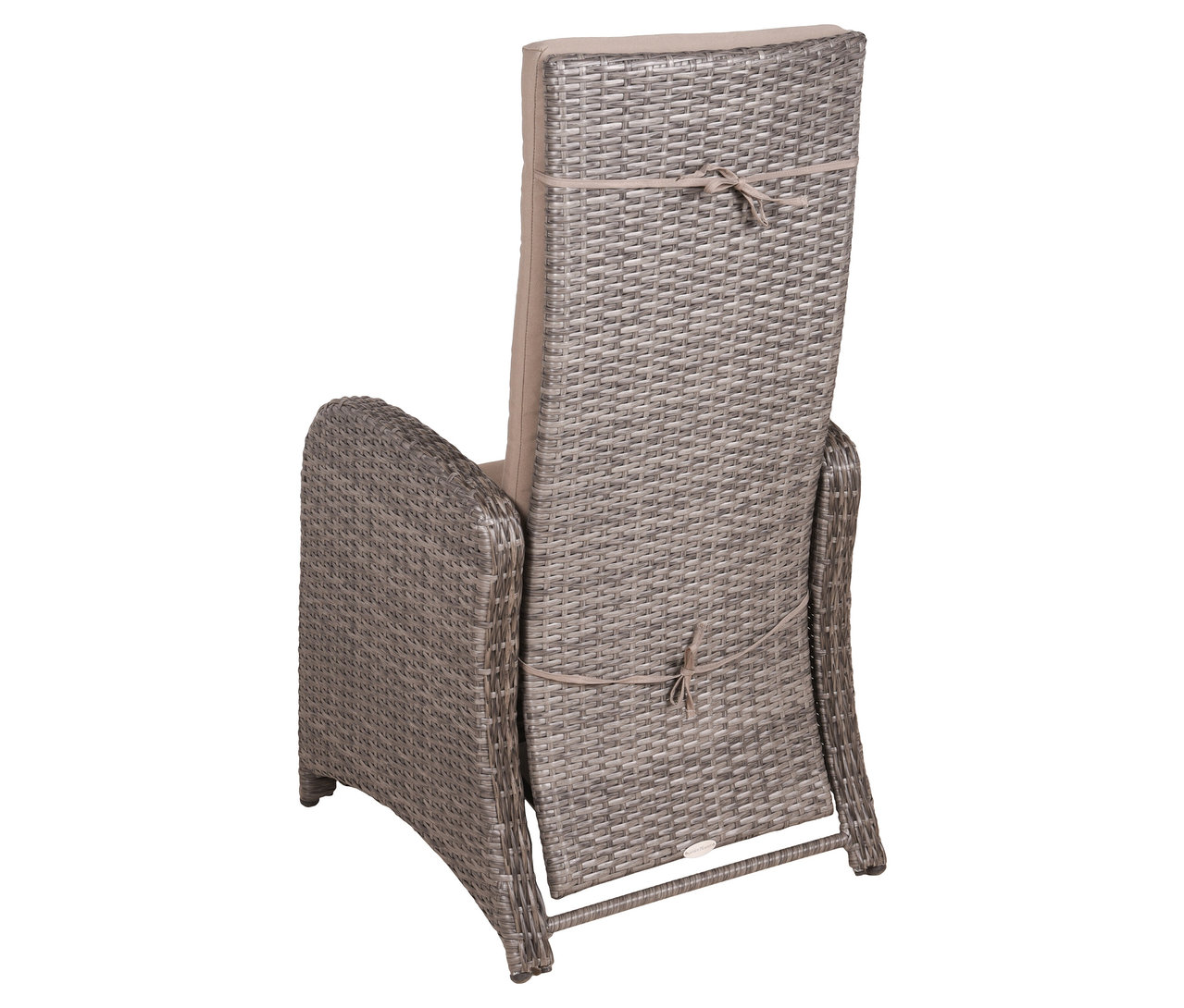 Rückansicht eines grauen 2er Relaxsessels »Salerno« mit beiger Polsterung, befestigt mit Bändern.