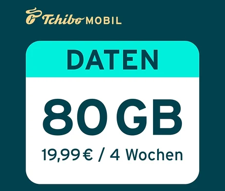Tchibo Mobil Werbung für eine Datenoption mit 80 GB.
