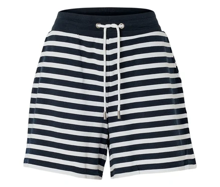 Kurze, gestreifte Hose in Marineblau und Weiß mit Tunnelzug.
