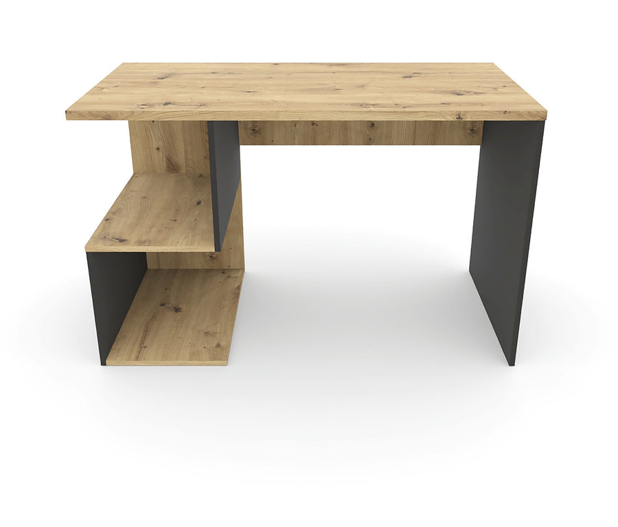 Der Roba Schreibtisch »Marvin« in Holzoptik und mit schwarzen Beinen steht vor einem weißen Hintergrund.