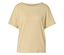 Ein hellgelbes, kurzärmeliges Strickoberteil mit Rundhalsausschnitt liegt vor einem weißen Hintergrund.