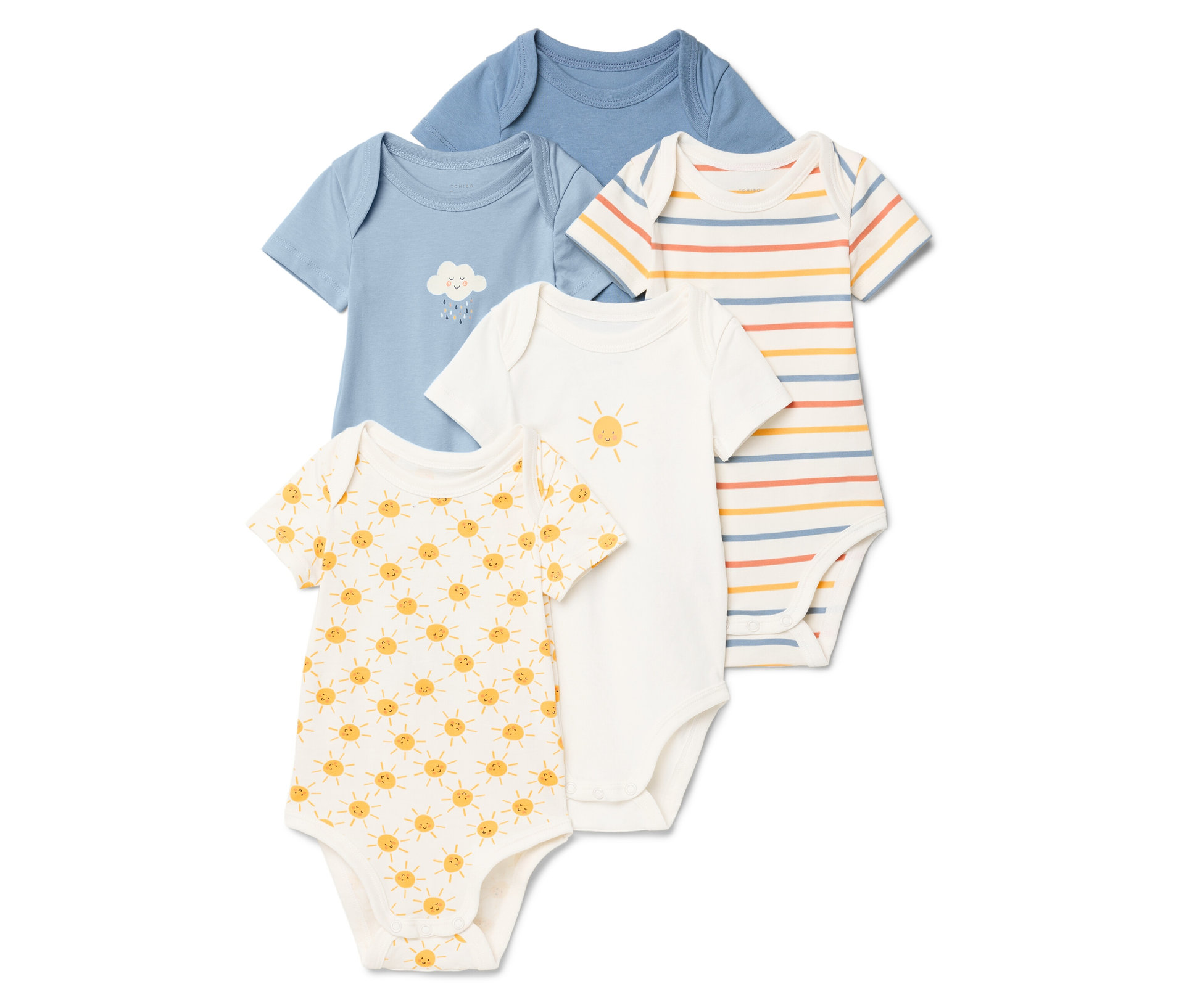 Tchibo - 5 Baby-Bodys mit Mitwachsfunktion - Baby - Gr. 98/104 - blau/print