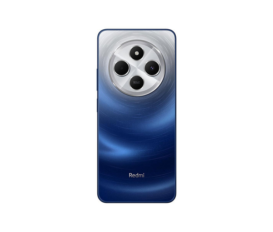 Detailansicht der Rückseite eines blauen Xiaomi Redmi 14C Handys.