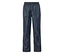 Navyfarbene Regenhose mit elastischem Bund, flach liegend.