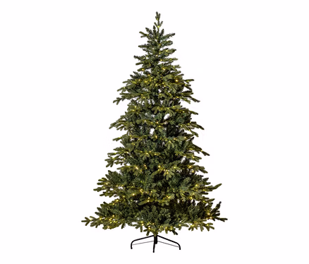 Großer, grüner LED-Weihnachtsbaum »Larvik« mit warmweißen Lichtern auf schwarzem Ständer.