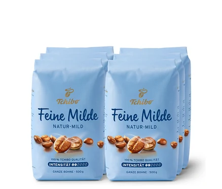 Sechs Packungen Feine Milde - 6x 500 g ganze Bohne.