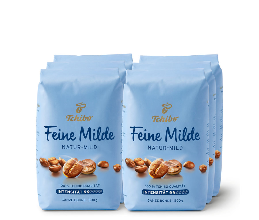 Sechs Packungen Feine Milde - 6x 500 g ganze Bohne.