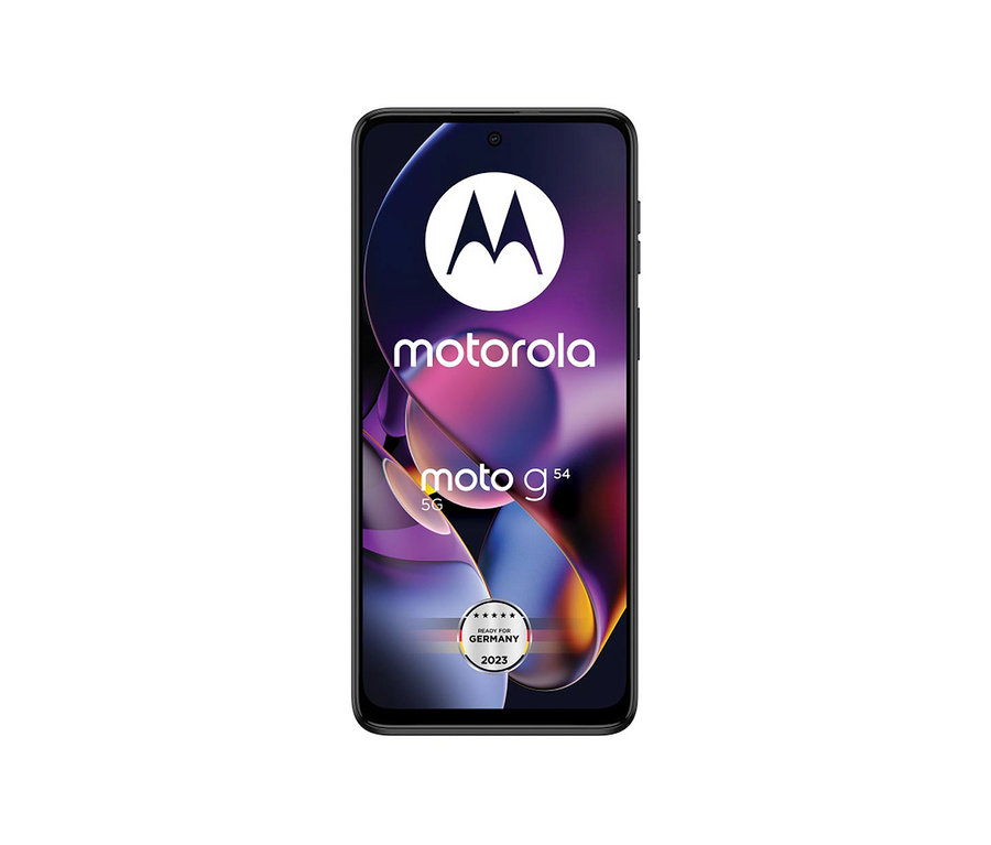 Frontansicht eines dunkelblauen Motorola moto G54 5G Smartphones.