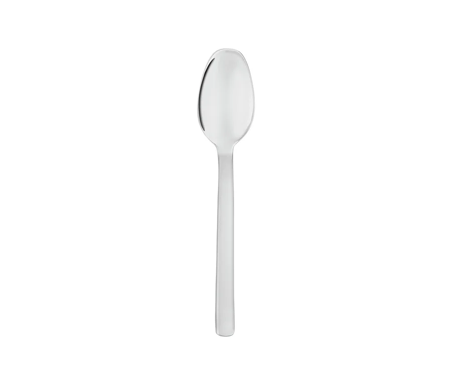 Silberner Löffel aus dem Henckels by ZWILLING »Clouds« Besteckset, vertikal auf weißem Hintergrund.