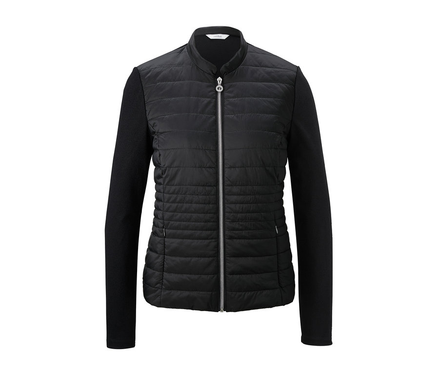 Schwarze Jacke im Materialmix.