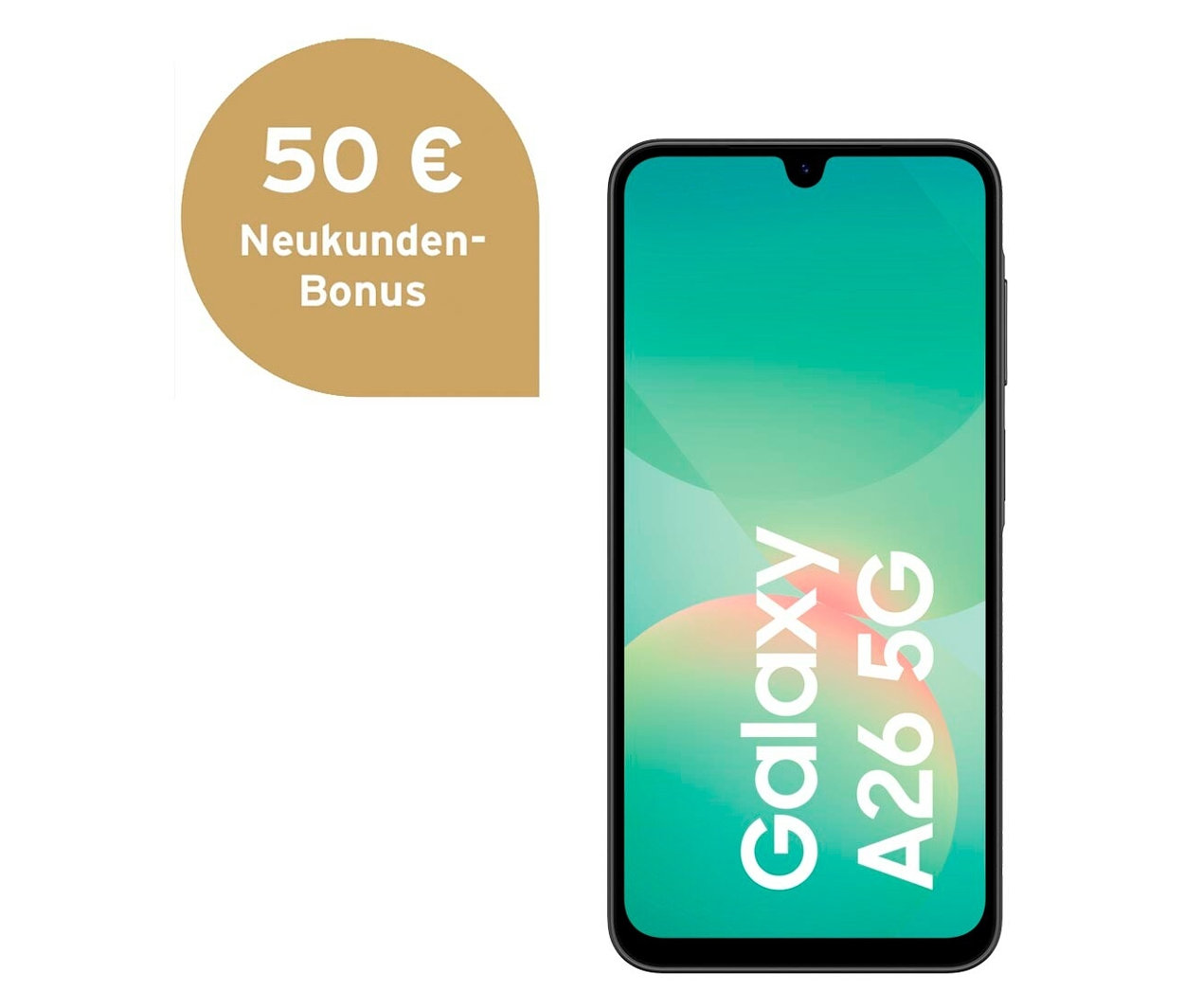 Schwarzes Samsung Galaxy A26 5G Smartphone mit 128 GB.