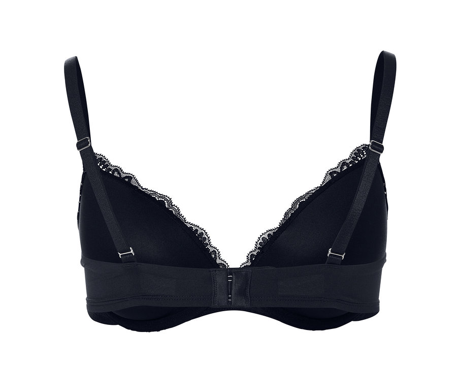 Schwarzer Push-up-BH mit Spitze, Rückansicht.