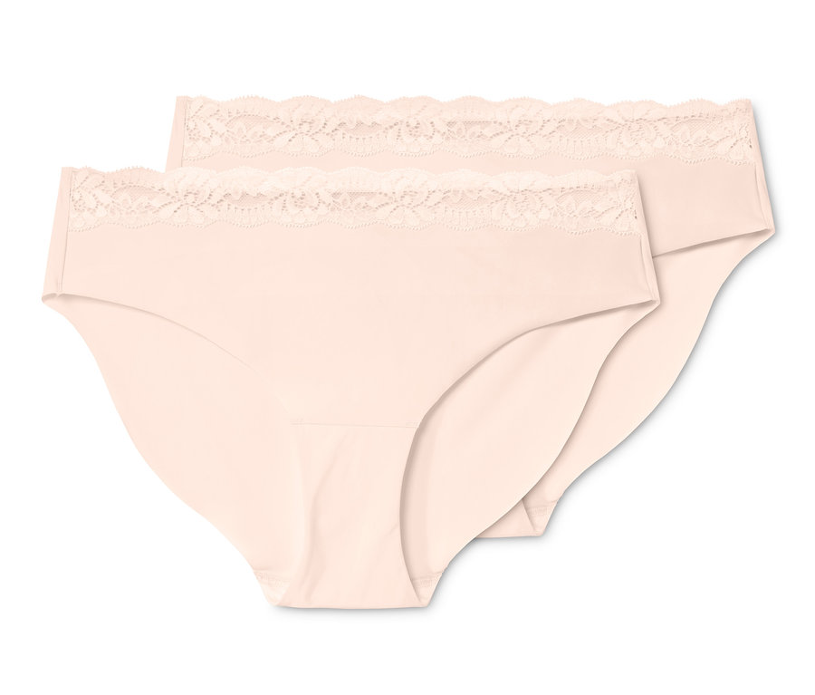 Zwei beige Magic-Cut-Slips mit Spitze.