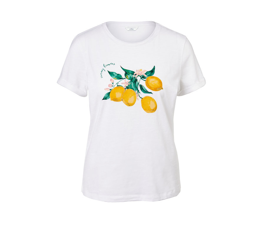 Weißes, bedrucktes Kurzarmshirt mit Zitronen.