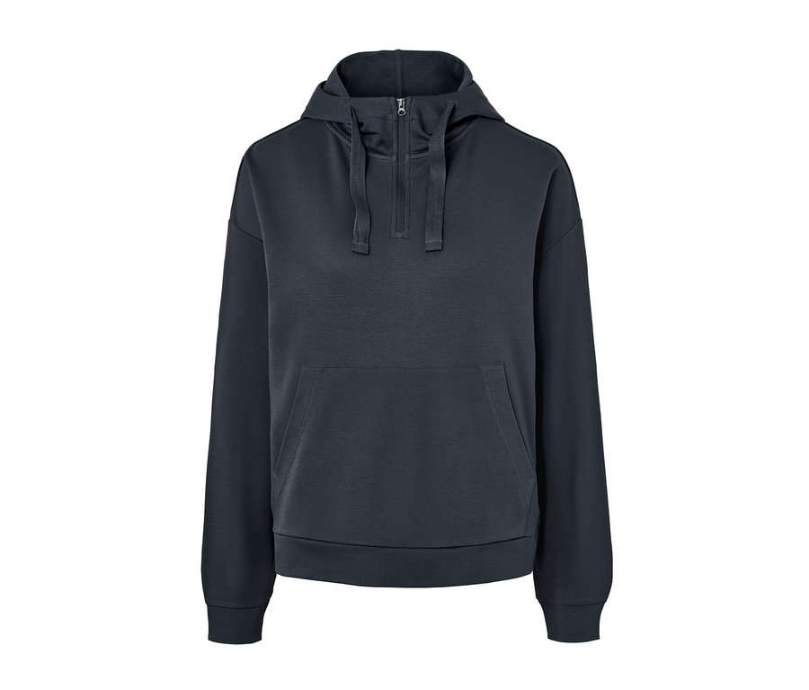 Dunkelblauer Piqué-Loungesweater mit Kapuze und Kängurutasche.