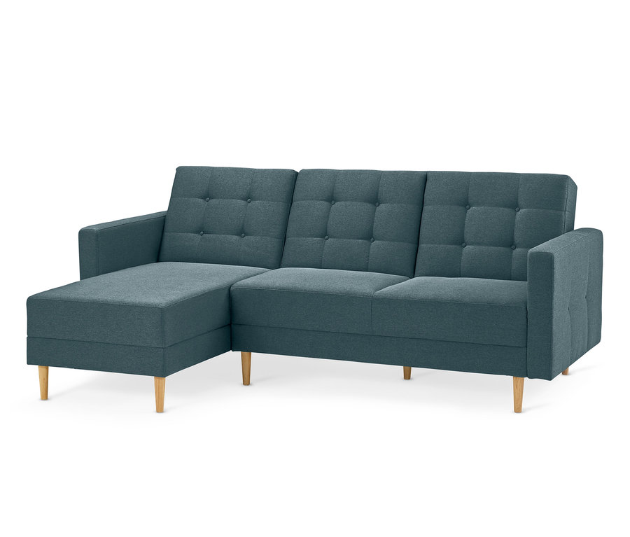 Blau-graues Federkern-Eckschlafsofa »Just Relax« mit Stauraumbank.