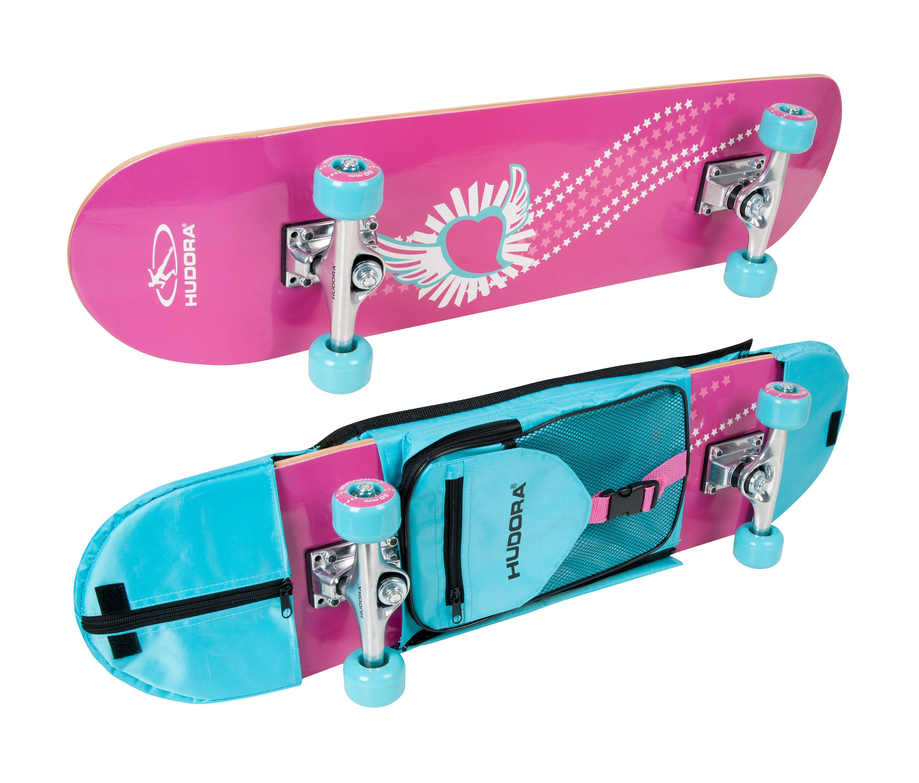 Rosa HUDORA-Skateboard »Skate Wonders« mit Rucksack.