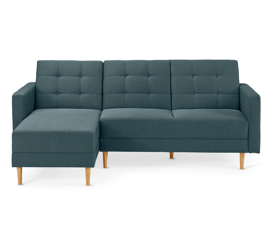 Blau-graues Federkern-Eckschlafsofa »Just Relax« mit Stauraumbank.