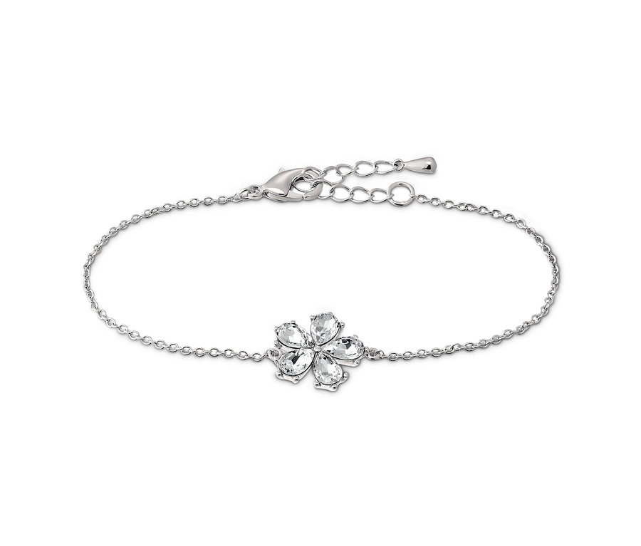 Armband, rhodiniert, mit Blüte aus Glaskristallen.