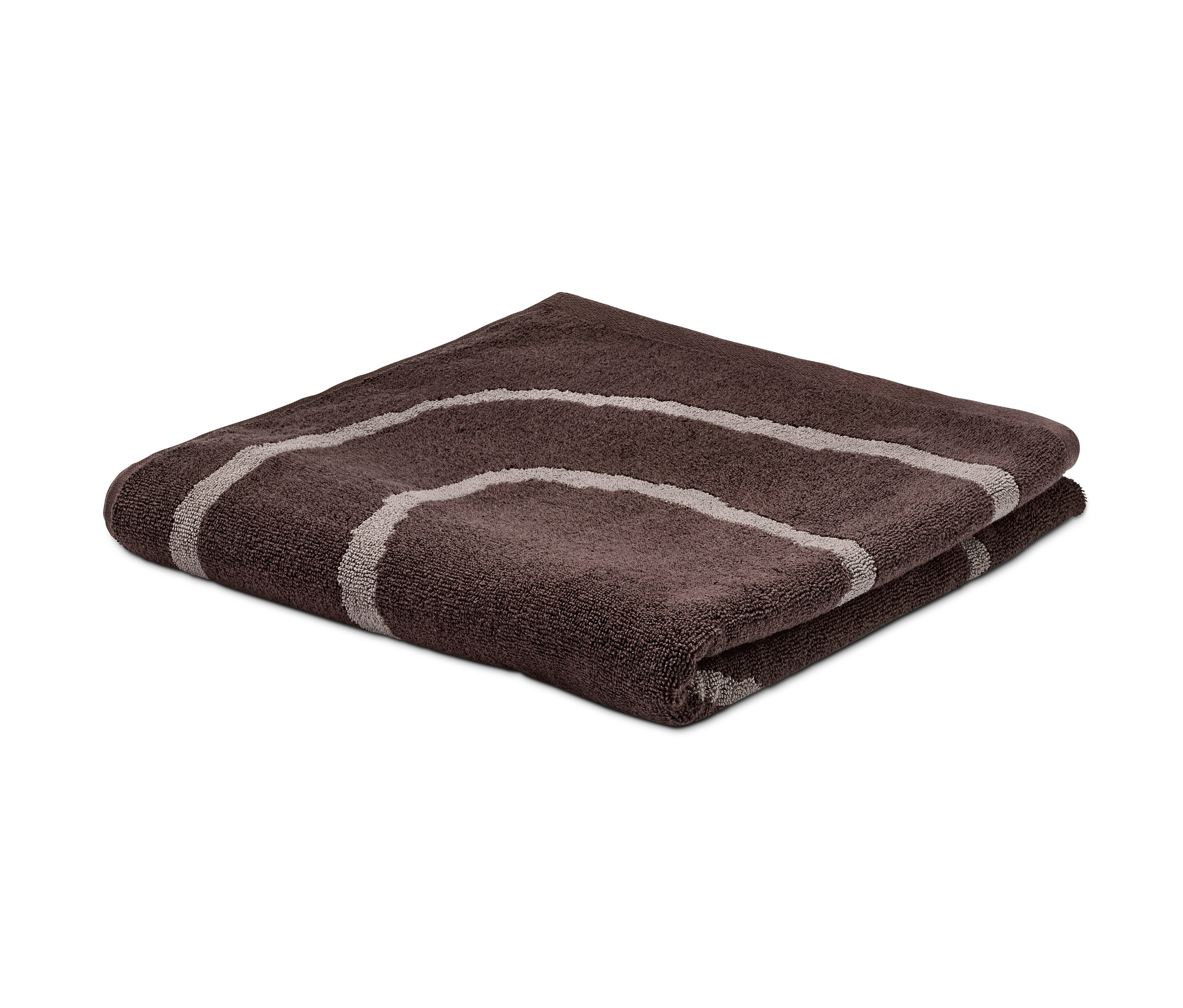 Gefaltetes Jacquard-Badetuch in Braun mit Streifen.