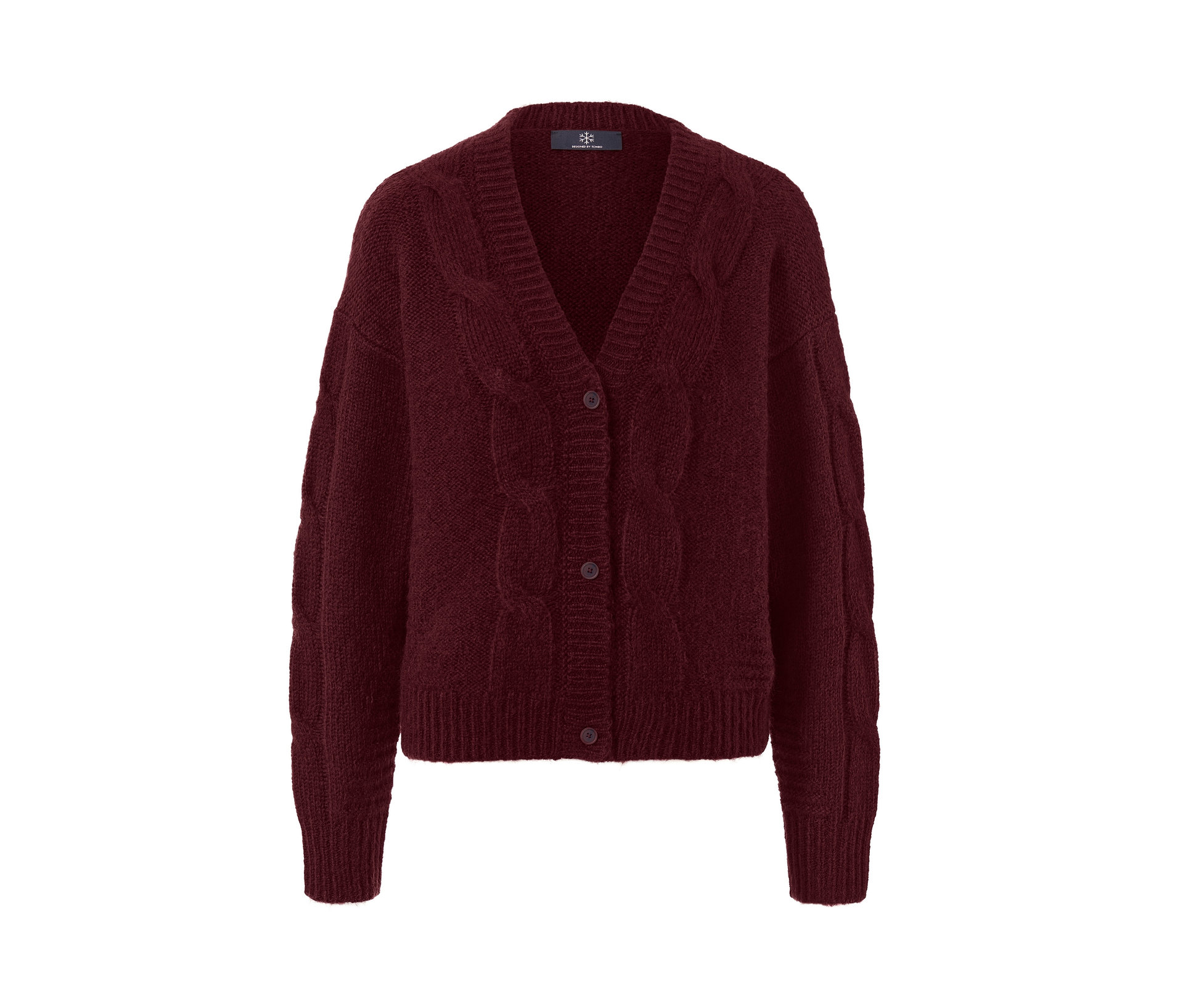 Strickjacke mit Zopfmuster - Damen - Gr. XL - dunkelrot - dunkelrot