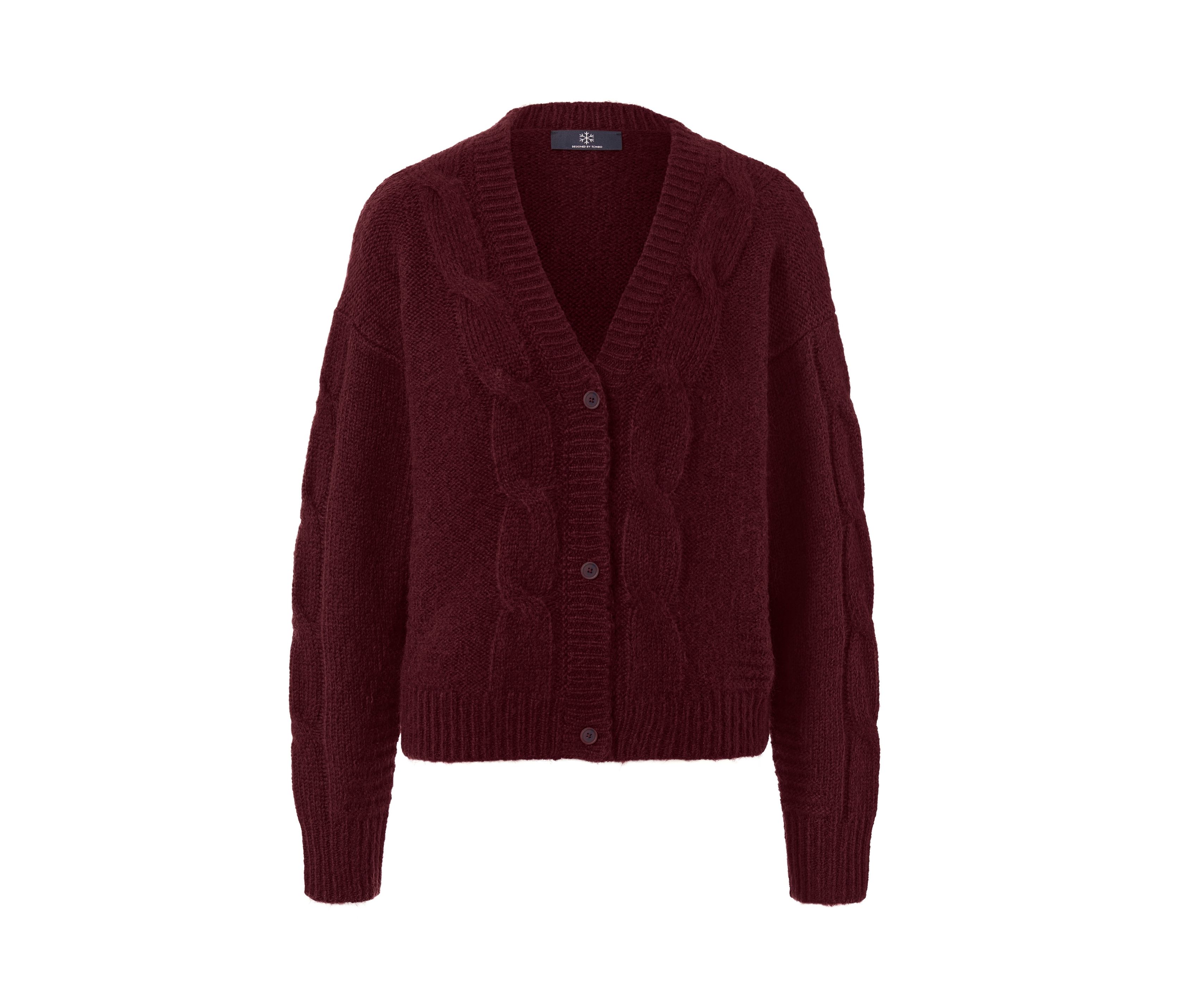 Thumbnail - Tchibo - Strickjacke mit Zopfmuster - Damen - Gr. XL - dunkelrot