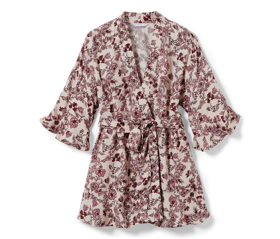 Geblümter Morgenmantel mit Gürtel.