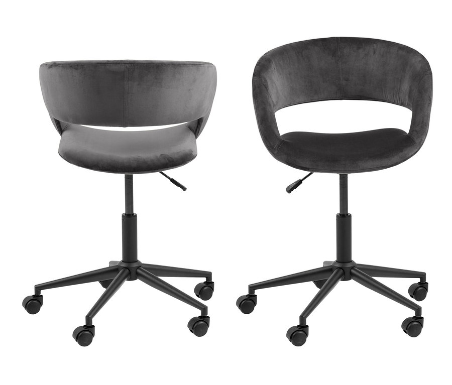 Zwei graue Bürostühle auf Rollen.