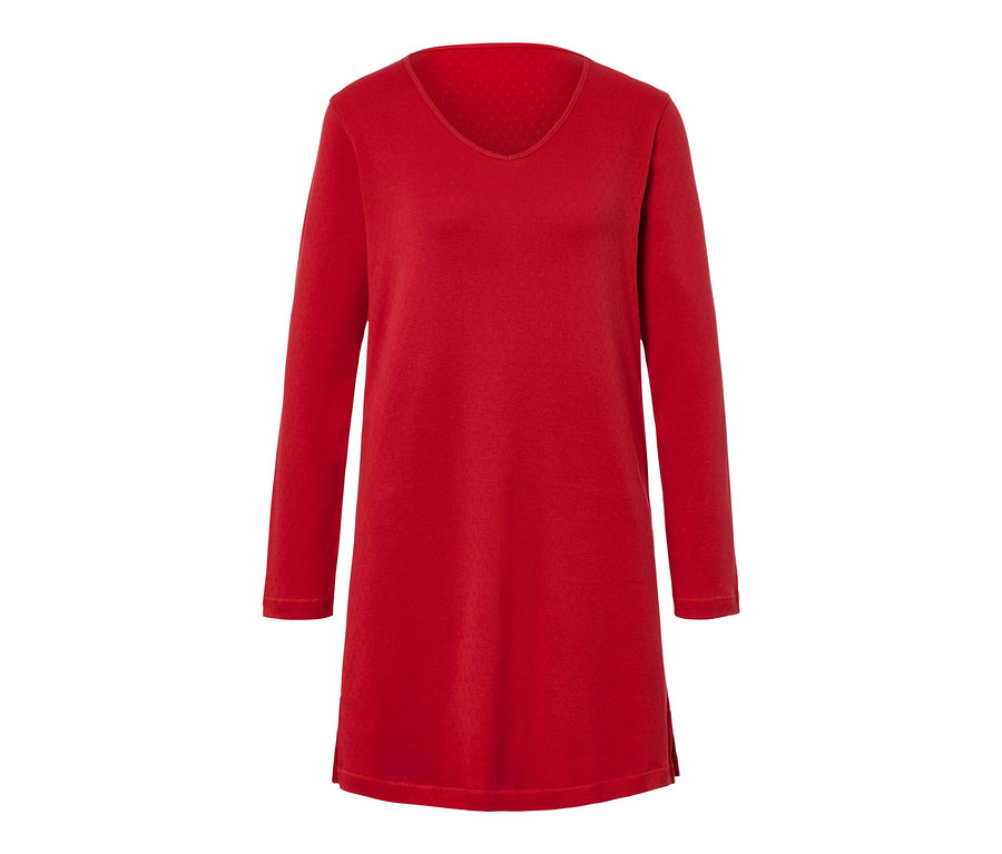 Rotes Ajour-Nachthemd mit langen Ärmeln und V-Ausschnitt.