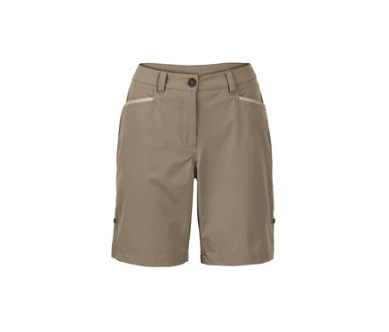 Beige Softshell-Funktionsshorts.